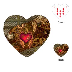 Steampunk Golden Design, Heart With Wings, Clocks And Gears Playing Cards (heart)  by FantasyWorld7