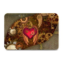 Steampunk Golden Design, Heart With Wings, Clocks And Gears Plate Mats by FantasyWorld7