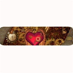 Steampunk Golden Design, Heart With Wings, Clocks And Gears Large Bar Mats by FantasyWorld7