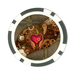 Steampunk Golden Design, Heart With Wings, Clocks And Gears Poker Chip Card Guard by FantasyWorld7