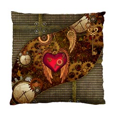 Steampunk Golden Design, Heart With Wings, Clocks And Gears Standard Cushion Case (one Side) by FantasyWorld7