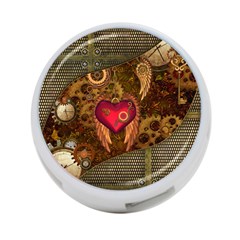 Steampunk Golden Design, Heart With Wings, Clocks And Gears 4-port Usb Hub (one Side) by FantasyWorld7