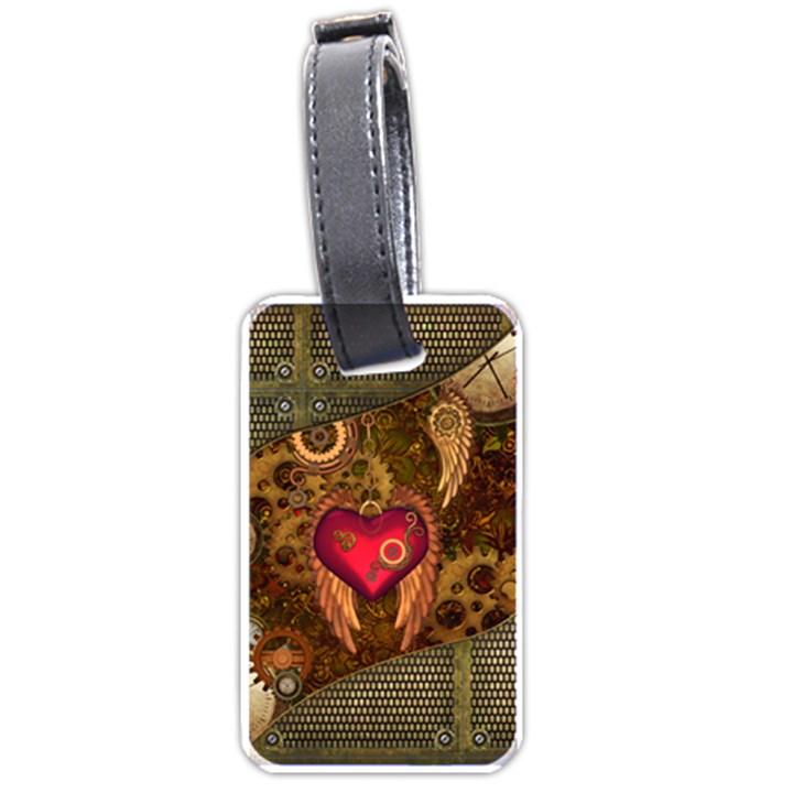 Steampunk Golden Design, Heart With Wings, Clocks And Gears Luggage Tags (One Side) 