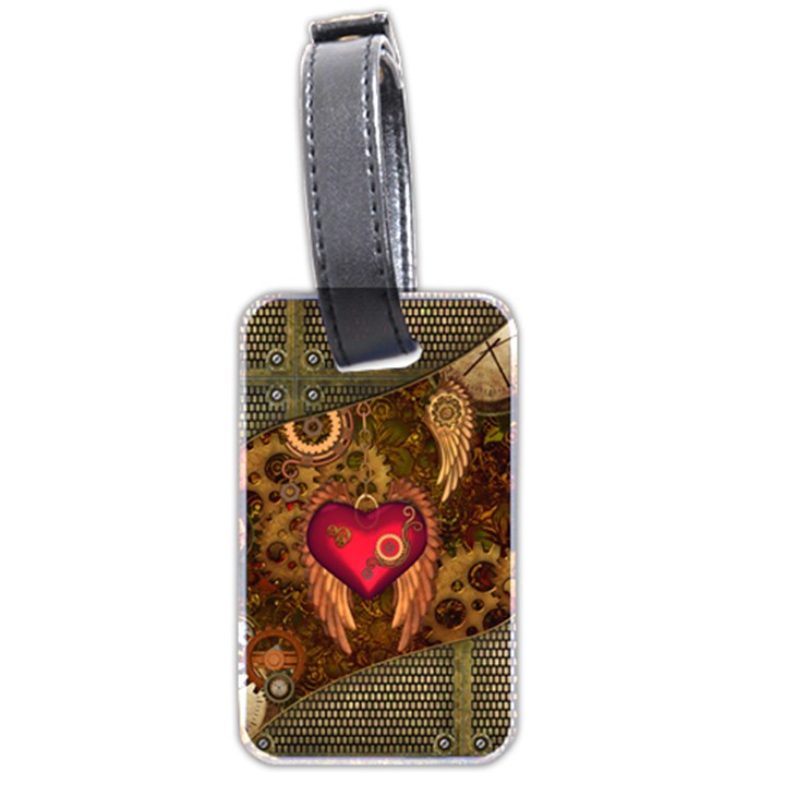 Steampunk Golden Design, Heart With Wings, Clocks And Gears Luggage Tags (Two Sides)