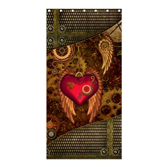 Steampunk Golden Design, Heart With Wings, Clocks And Gears Shower Curtain 36  X 72  (stall)  by FantasyWorld7