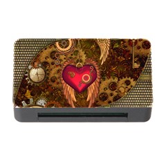 Steampunk Golden Design, Heart With Wings, Clocks And Gears Memory Card Reader With Cf by FantasyWorld7