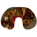 Steampunk Golden Design, Heart With Wings, Clocks And Gears Travel Neck Pillows Back