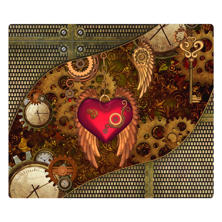 Steampunk Golden Design, Heart With Wings, Clocks And Gears Double Sided Flano Blanket (Small) 