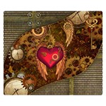 Steampunk Golden Design, Heart With Wings, Clocks And Gears Double Sided Flano Blanket (Small)  50 x40  Blanket Back