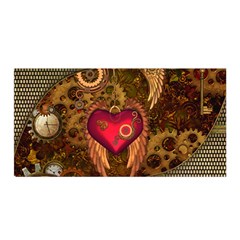 Steampunk Golden Design, Heart With Wings, Clocks And Gears Satin Wrap by FantasyWorld7