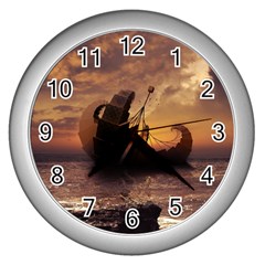 Steampunk Fractalscape, A Ship For All Destinations Wall Clocks (silver) 