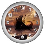 Steampunk Fractalscape, A Ship For All Destinations Wall Clocks (Silver)  Front