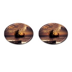 Steampunk Fractalscape, A Ship For All Destinations Cufflinks (oval) by jayaprime