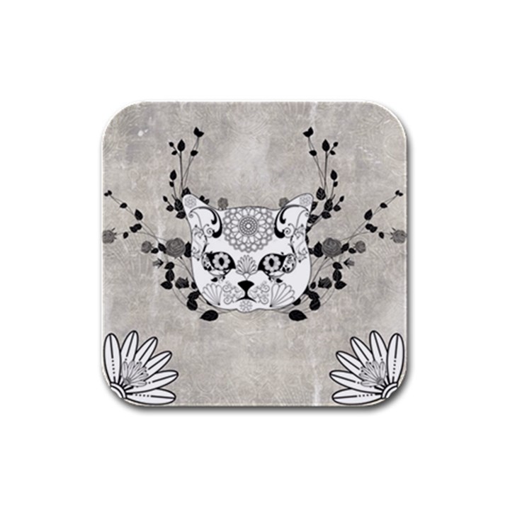 Wonderful Sugar Cat Skull Rubber Square Coaster (4 pack) 