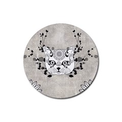 Wonderful Sugar Cat Skull Rubber Coaster (round)  by FantasyWorld7