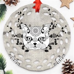 Wonderful Sugar Cat Skull Ornament (round Filigree) by FantasyWorld7