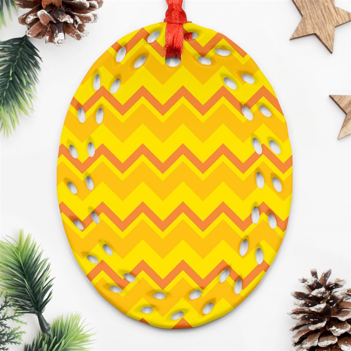 zigzag (Orange and yellow) Oval Filigree Ornament (Two Sides)