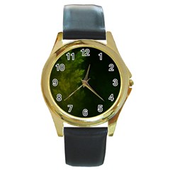 Beautiful Fractal Pines In The Misty Spring Night Round Gold Metal Watch by jayaprime