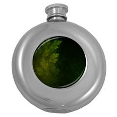 Beautiful Fractal Pines In The Misty Spring Night Round Hip Flask (5 Oz) by jayaprime