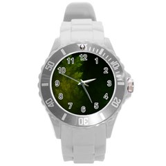 Beautiful Fractal Pines In The Misty Spring Night Round Plastic Sport Watch (l) by jayaprime