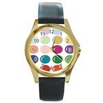 Brights Pastels Bubble Balloon Color Rainbow Round Gold Metal Watch Front