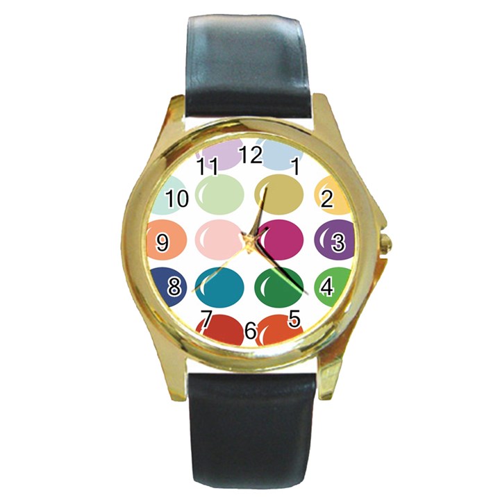 Brights Pastels Bubble Balloon Color Rainbow Round Gold Metal Watch