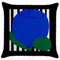 Blue Flower Leaf Black White Striped Rose Throw Pillow Case (black) by Mariart