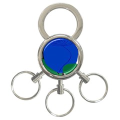 Blue Flower Leaf Black White Striped Rose 3-ring Key Chains by Mariart