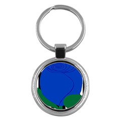 Blue Flower Leaf Black White Striped Rose Key Chains (round) 