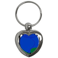 Blue Flower Leaf Black White Striped Rose Key Chains (heart)  by Mariart