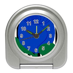 Blue Flower Leaf Black White Striped Rose Travel Alarm Clocks