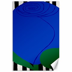 Blue Flower Leaf Black White Striped Rose Canvas 24  X 36  by Mariart