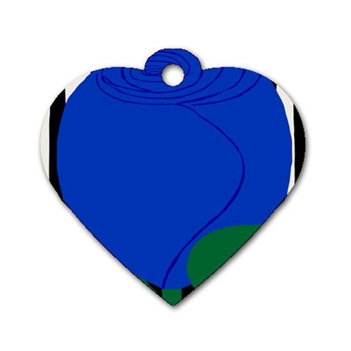 Blue Flower Leaf Black White Striped Rose Dog Tag Heart (Two Sides)