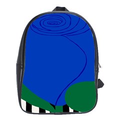 Blue Flower Leaf Black White Striped Rose School Bags(large)  by Mariart