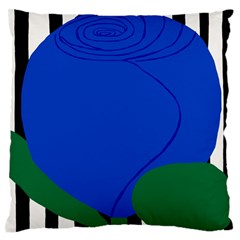 Blue Flower Leaf Black White Striped Rose Large Flano Cushion Case (one Side) by Mariart