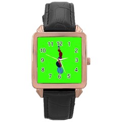 Egg Line Rainbow Green Rose Gold Leather Watch 