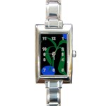 Flower Green Blue Polka Dots Rectangle Italian Charm Watch Front