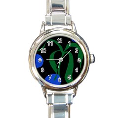 Flower Green Blue Polka Dots Round Italian Charm Watch