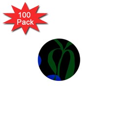 Flower Green Blue Polka Dots 1  Mini Buttons (100 Pack) 