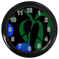 Flower Green Blue Polka Dots Wall Clocks (black) by Mariart