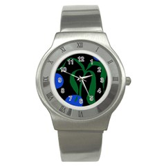 Flower Green Blue Polka Dots Stainless Steel Watch