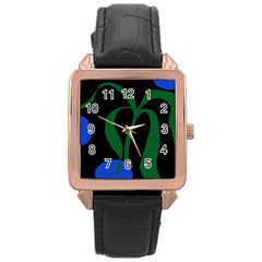 Flower Green Blue Polka Dots Rose Gold Leather Watch  by Mariart