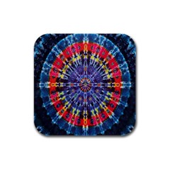 Circle Purple Green Tie Dye Kaleidoscope Opaque Color Rubber Square Coaster (4 Pack) 