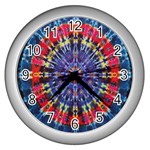 Circle Purple Green Tie Dye Kaleidoscope Opaque Color Wall Clocks (Silver)  Front