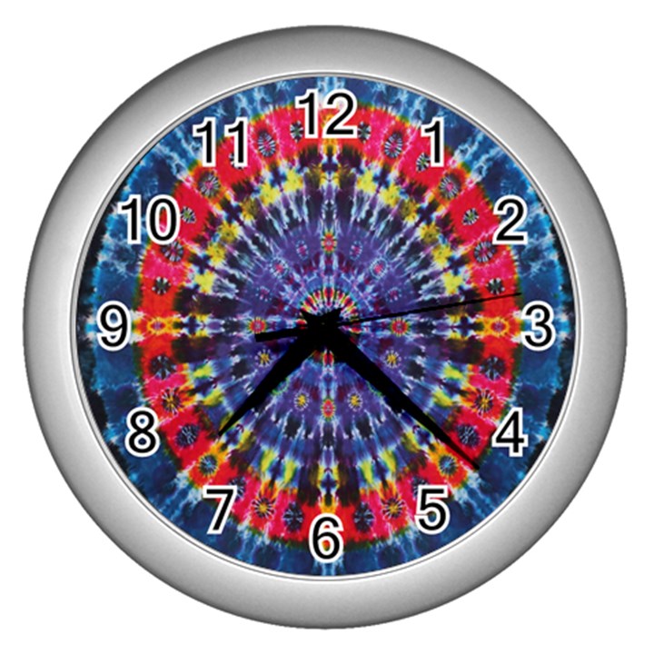 Circle Purple Green Tie Dye Kaleidoscope Opaque Color Wall Clocks (Silver) 