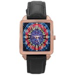 Circle Purple Green Tie Dye Kaleidoscope Opaque Color Rose Gold Leather Watch  Front