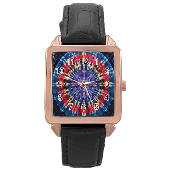 Circle Purple Green Tie Dye Kaleidoscope Opaque Color Rose Gold Leather Watch 