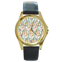 Wooden Gorse Illustrator Photoshop Watercolor Ink Gouache Color Pencil Round Gold Metal Watch