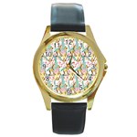 Wooden Gorse Illustrator Photoshop Watercolor Ink Gouache Color Pencil Round Gold Metal Watch Front