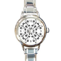 Floral Element Black White Round Italian Charm Watch